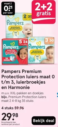 Aanbieding: Pampers Premium Protection luiers maat 0 t/m 3, luierbroekjes en Harmonie