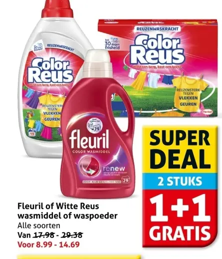 Aanbieding: Fleuril of Witte Reus wasmiddel of waspoeder