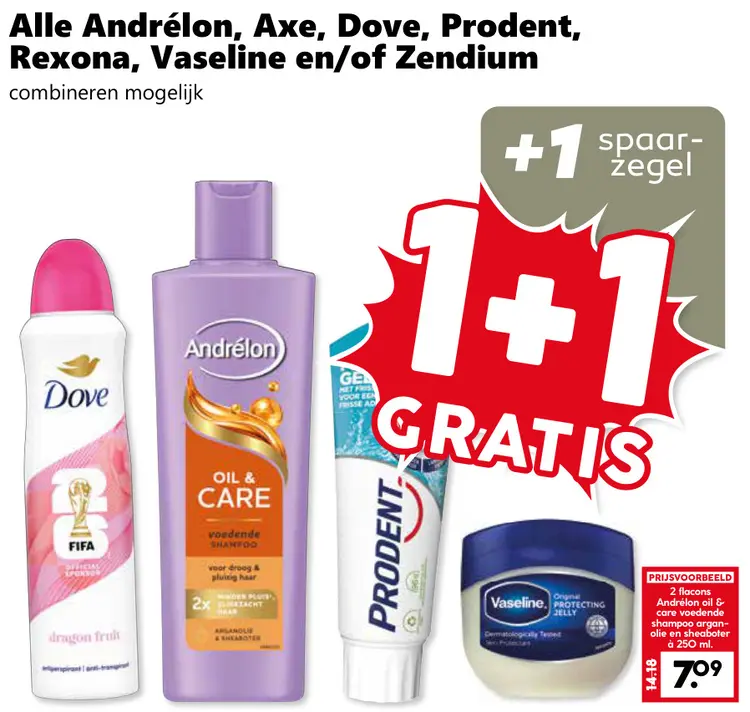 Aanbieding: Alle Andrélon, Axe, Dove, Prodent, Rexona, Vaseline en/of Zendium