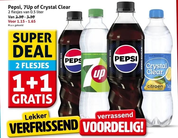 Aanbieding: Pepsi, 7Up of Crystal Clear