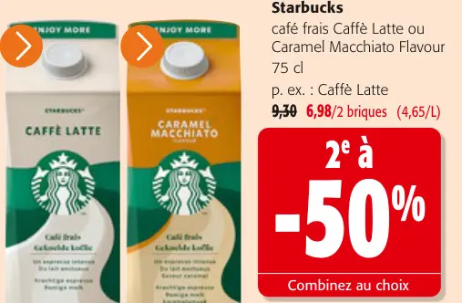 Offre: Café frais Caffè Latte ou Caramel Macchiato Flavour