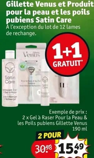 Offre: Gillette Venus et Produit pour la peau et les poils pubiens satin care