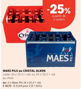 Offre: MAES PILS ou CRISTAL ALKEN