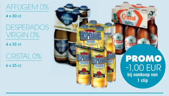 Promotie: Affligem 0%, DESPERADOS virgin 0% of CRISTAL 0%