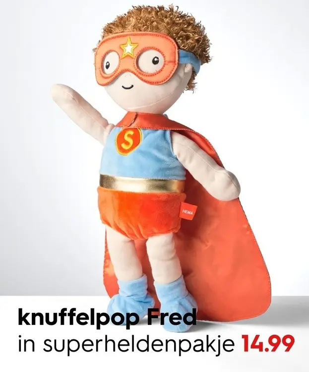 Aanbieding: Knuffelpop Fred in superheldenpakje
