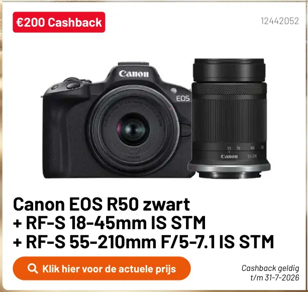Promotie: EOS R50 zwart + RF-S 18-45mm IS STM + RF-S 55