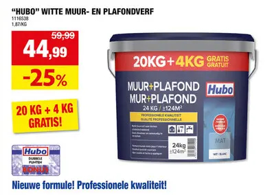 Aanbieding: Hubo muur- en plafondverf 24kg mat wit