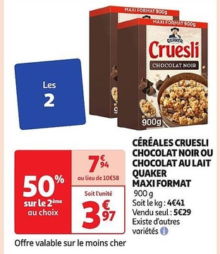 Aanbieding: CÉRÉALES CRUESLI CHOCOLAT NOIR OU CHOCOLAT AU