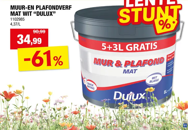 Promotie: Dulux muur- en plafondverf mat 8l wit