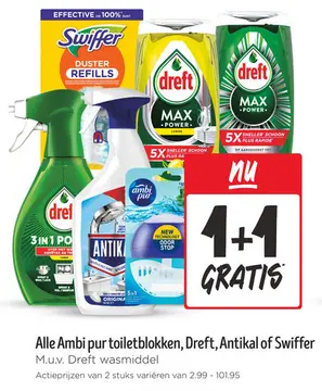 Aanbieding: Ambi pur toiletblokken, Dreft, Antikal of Swiffer