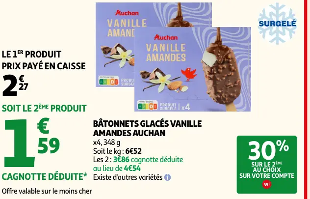 Offre: Bâtonnets glacés vanille amandes