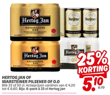 Aanbieding: HERTOG JAN OF WARSTEINER PILSENER OF 0.0