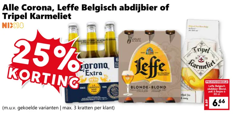 Aanbieding: Corona, Leffe Belgisch abdijbier of Tripel Karmeliet