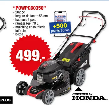 Offre: Powerplus POWPG60350 benzine grasmaaier zelftrekkend 202cc 56cm