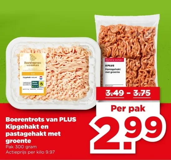 Aanbieding: Kipgehakt en pastagehakt met groente