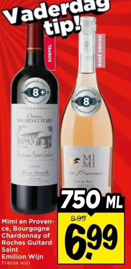 Aanbieding: Mimi en Provence, Bourgogne Chardonnay of Roches Guitard Saint Emilion wijn