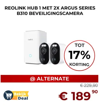 Aanbieding: Reolink hub 1 met 2x argus series b310 beveiligingscamera