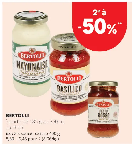 Offre: Bertolli Mayonnaise, Basilico Sauce, Pesto Rosso