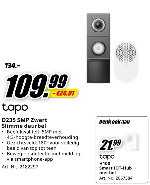 Promotie: D235 5MP Zwart Slimme deurbel