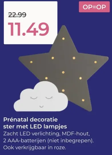 Aanbieding: Prénatal decoratie ster met LED lampjes