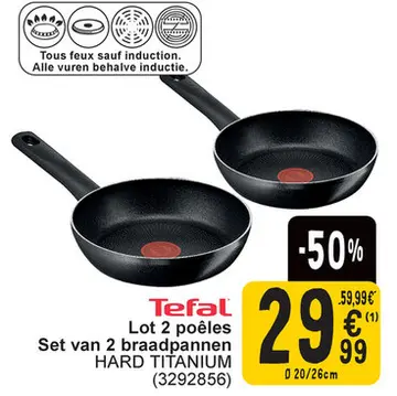 Offre: Lot 2 poêles / Set van 2 braadpannen HARD TITANIUM