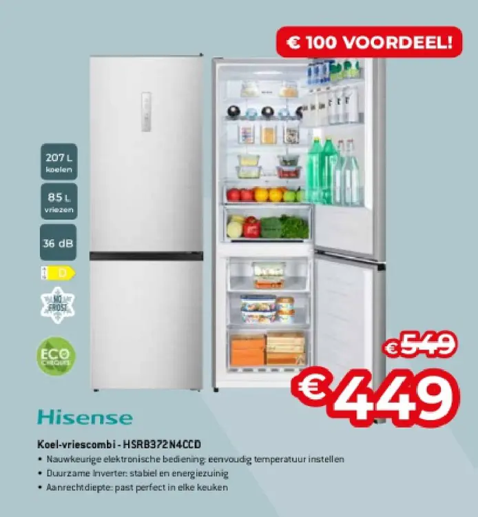 Promotie: Koel-vriescombi - HSRB372N4CCD