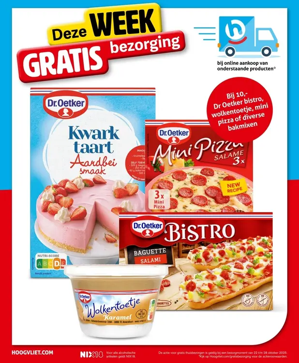Aanbieding: GRATIS Bezorging bij aankoop Dr Oetker bistro, wolkentoetje, mini pizza of diverse bakmixen