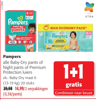 Promotie: Baby-Dry pants or Night pants of Premium Protection luiers