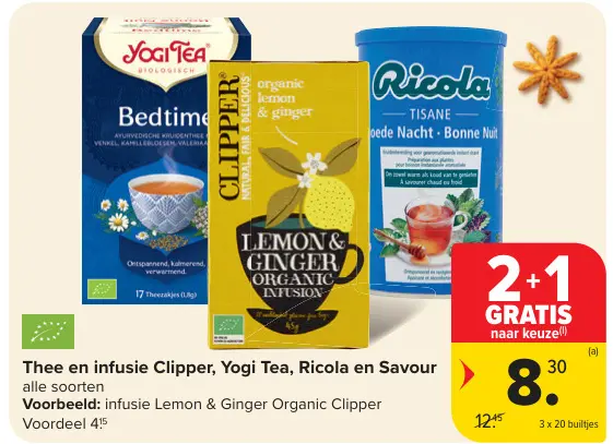 Promotie: Thee en infusie Clipper, Yogi Tea, Ricola en Savour