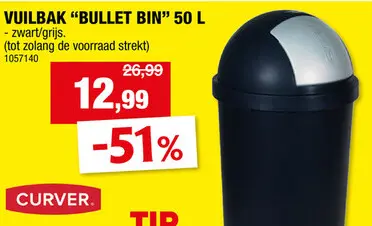 Promotie: Curver Bullet Bin vuilbak retro 50l antraciet
