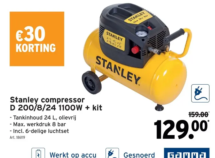 Promotie: Stanley compressor D 200/8/24 1100W + kit