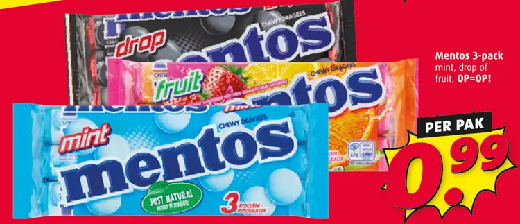 Aanbieding: Mentos 3-pack