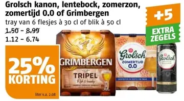 Aanbieding: Grolsch kanon, lentebock, zomerzon, zomertijd 0.0 of Grimbergen