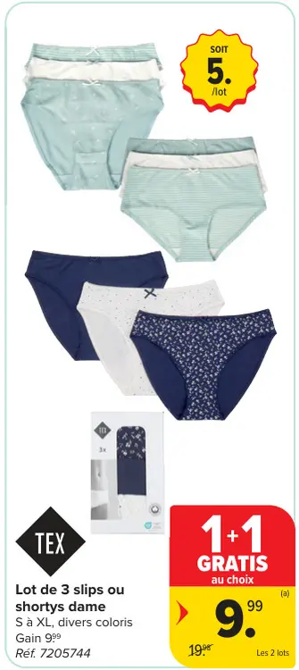 Offre: Lot de 3 slips ou shortys dame