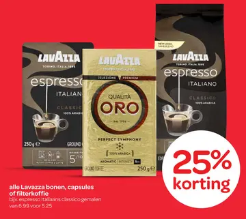 Aanbieding: Lavazza bonen, capsules of filterkoffie