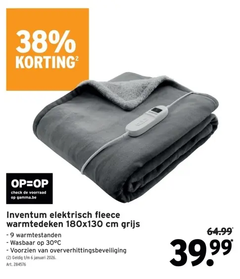 Aanbieding: Inventum elektrisch fleece warmtedeken