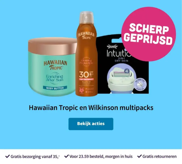 Aanbieding: Hawaiian Tropic en Wilkinson multipacks