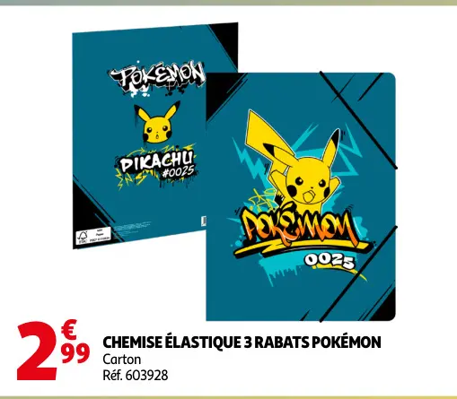 Offre: Chemise élastique 3 rabats POKÉMON