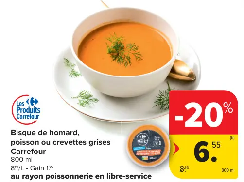 Offre: Bisque de homard, poisson ou crevettes grises