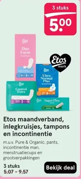 Aanbieding: Etos maandverband, inlegkruisjes, tampons en incontinentie