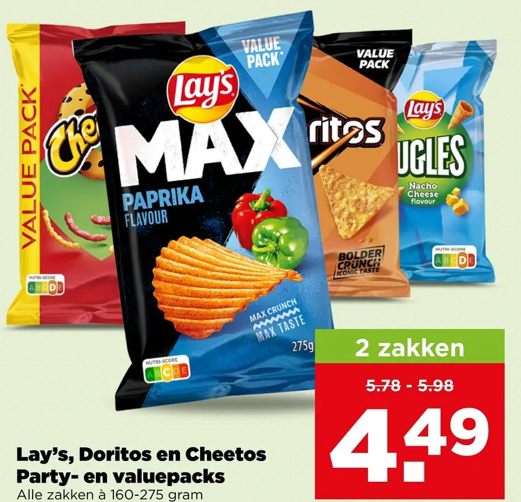Aanbieding: Lay's, Doritos en Cheetos Party- en valuepacks