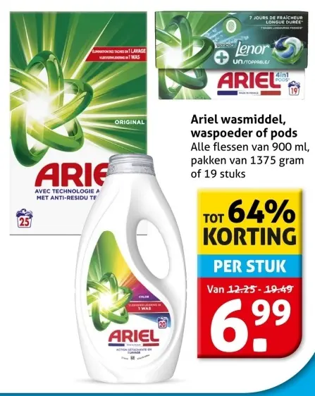 Aanbieding: Ariel wasmiddel, waspoeder of pods