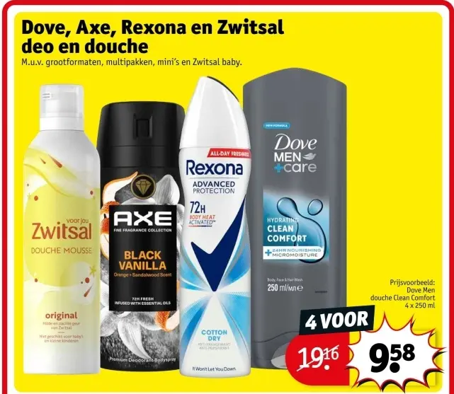 Aanbieding: Dove, Axe, Rexona en Zwitsal deo en douche