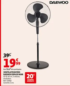 Aanbieding: Ventilateur pied DAEWOO di9420 noir