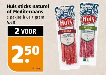 Aanbieding: Huls sticks naturel of Mediterraans