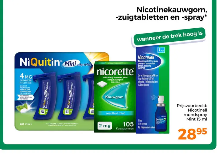Aanbieding: Nicotinekauwgom, -zuigtabletten en -spray