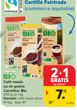 Offre: Café moulu ou en grains Carrefour Bio