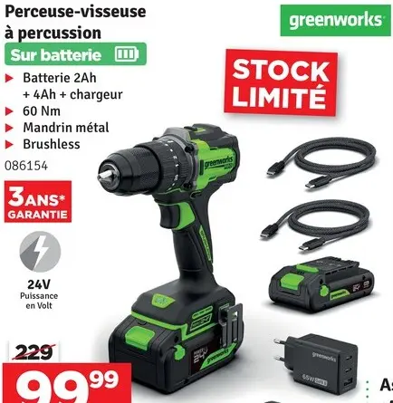 Offre: Greenworks Perceuse-visseuse à percussion