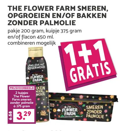 Aanbieding: The FLOWER FARM smeren, opgroeien en/of bakken zonder palmolie