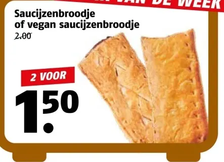 Aanbieding: Saucijzenbroodje of vegan saucijzenbroodje